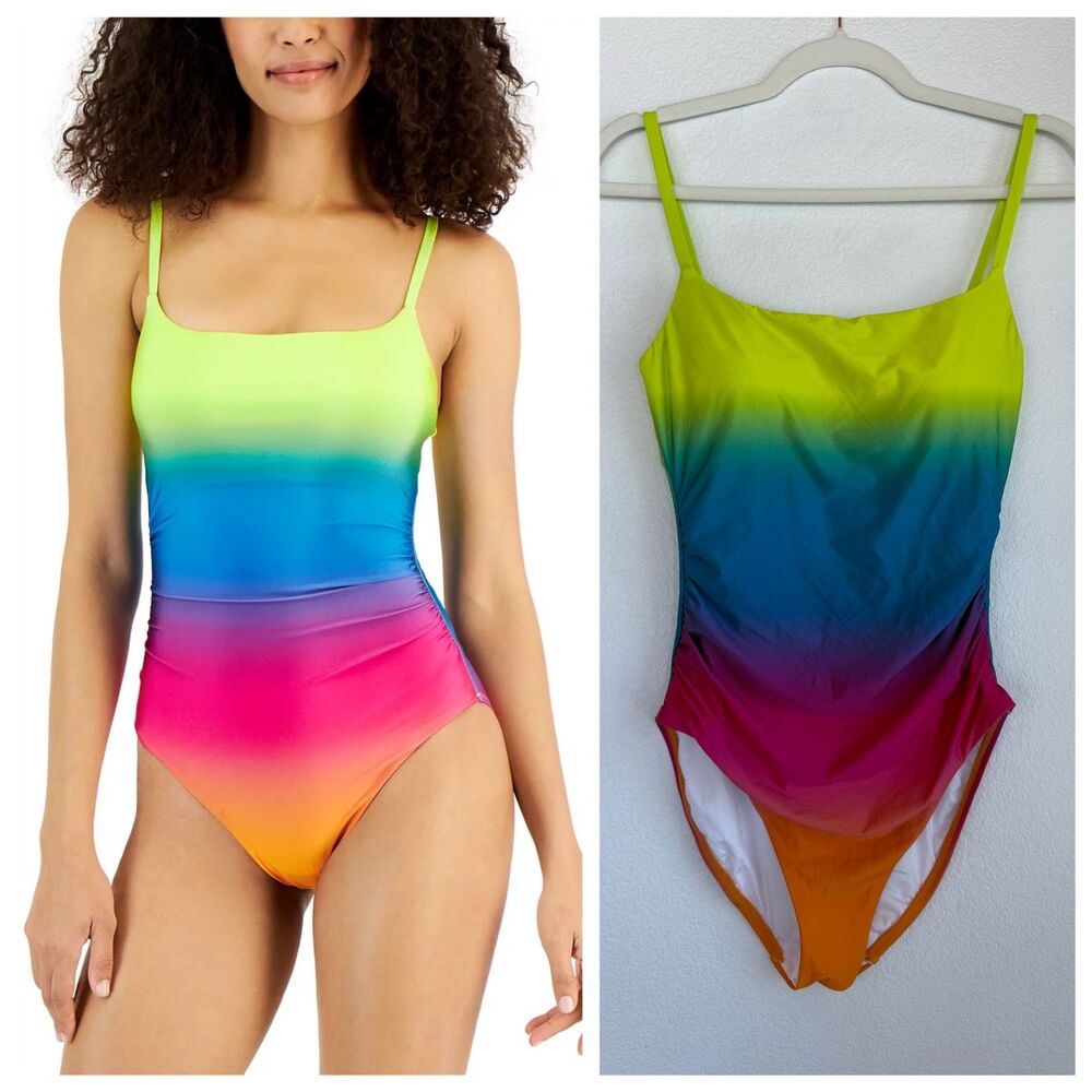 NWT La Blanca Womens Setting Sun Tank One-Piece Swimsuit in Multi Rainbow Size 8